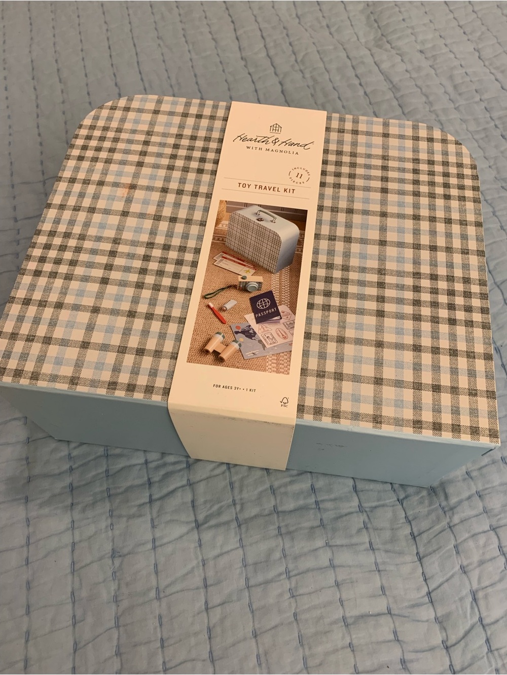 NWT Hearth & Hand Blue Plaid Toy Travel Kit